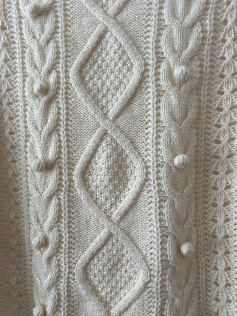 J. Crew Pom-Pom Cable-Knit Sweater Cream Lambswool Blend Small